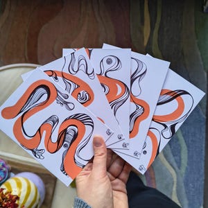 Arte astratta in linea arancione - Biglietti unici fatti a mano