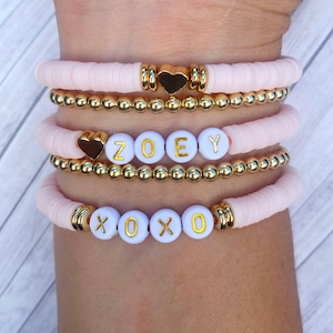 Beaded Name Bracelet Stack, Gold Bead Bracelet, Custom Bracelet, Friendship Bracelets