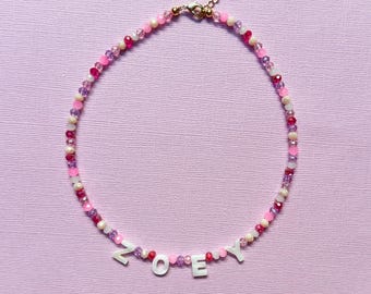 Personalised Beaded Name Necklace, Girls Custom Bead Necklace