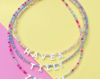 Personalised Beaded Name Necklace, Girls Custom Bead Necklace