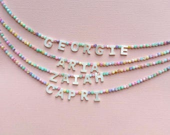 Personalised Beaded Name Necklace, Girls Custom Bead Necklace