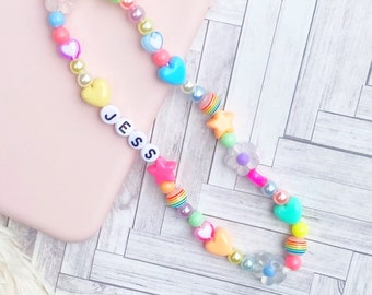 Phone Charm | Personalised Name Beaded Phone Strap | Name or Word Phone Wrist Strap | Charm Strap | IPhone Wristlet | Y2K