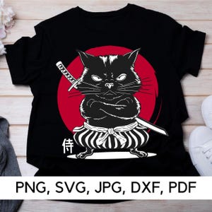 Samurai Cat PNG, Japanese Cat Art, PNG, SVG, Kawaii Samurai, Anime Cat, Japanese Style, Warrior Cat, Cat Illustration, Digital Download