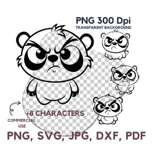 Illustratie boze panda, PNG, SVG, pandabeer, grappige beer, boze beer, tekening panda woede, ontwerp woedende beer, digitale download