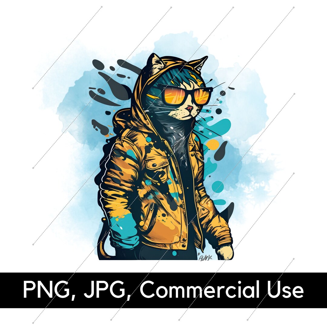 Cat in a Hood PNG File, Hoodie Cat, PNG, Image File, Cool Cat, Colorful ...