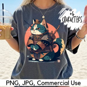 Krieger Katzen Kunst PNG Datei, lustige Samurai Katze, süße Katze, PNG, Anime, Samurai, Sublimation Designs, digitaler Download
