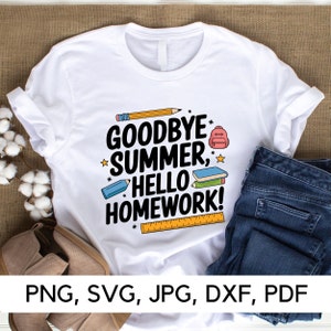 Olá, dever de casa, download instantâneo, PNG, SVG, adeus, verão, clima escolar, volta às aulas, tempo de estudo, download digital
