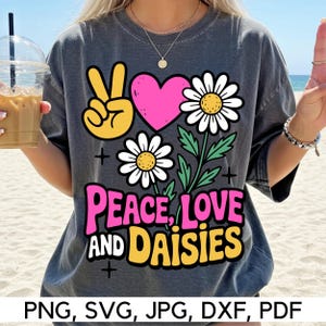 Paz, Amor e Margaridas para Download Instantâneo, PNG, SVG, Flower Power, Retro, Sinal de paz, Vibrações de verão, Boho, Download Digital