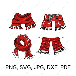 赤いスカーフ SVG ファイル、スカーフ ベクター、PNG、SVG、スカーフをテーマにした、クリップ アート、商用利用の要素、デジタル ダウンロード