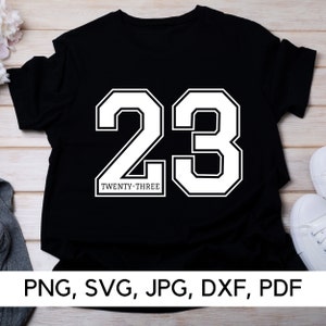 23 Ventitré svg, Numero 23 svg, PNG, Numero sportivo, Numero di compleanno, Età 23, anniversario 23, Disegno numerico, Download digitale