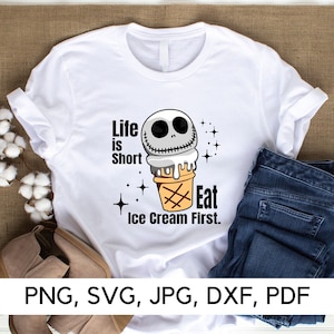 Das Leben ist kurz, Eat Ice Cream First, PNG, SVG, Schrulliges Design, Eiscreme-Liebhaber, Geisterthema, Halloween-Party, digitaler Download