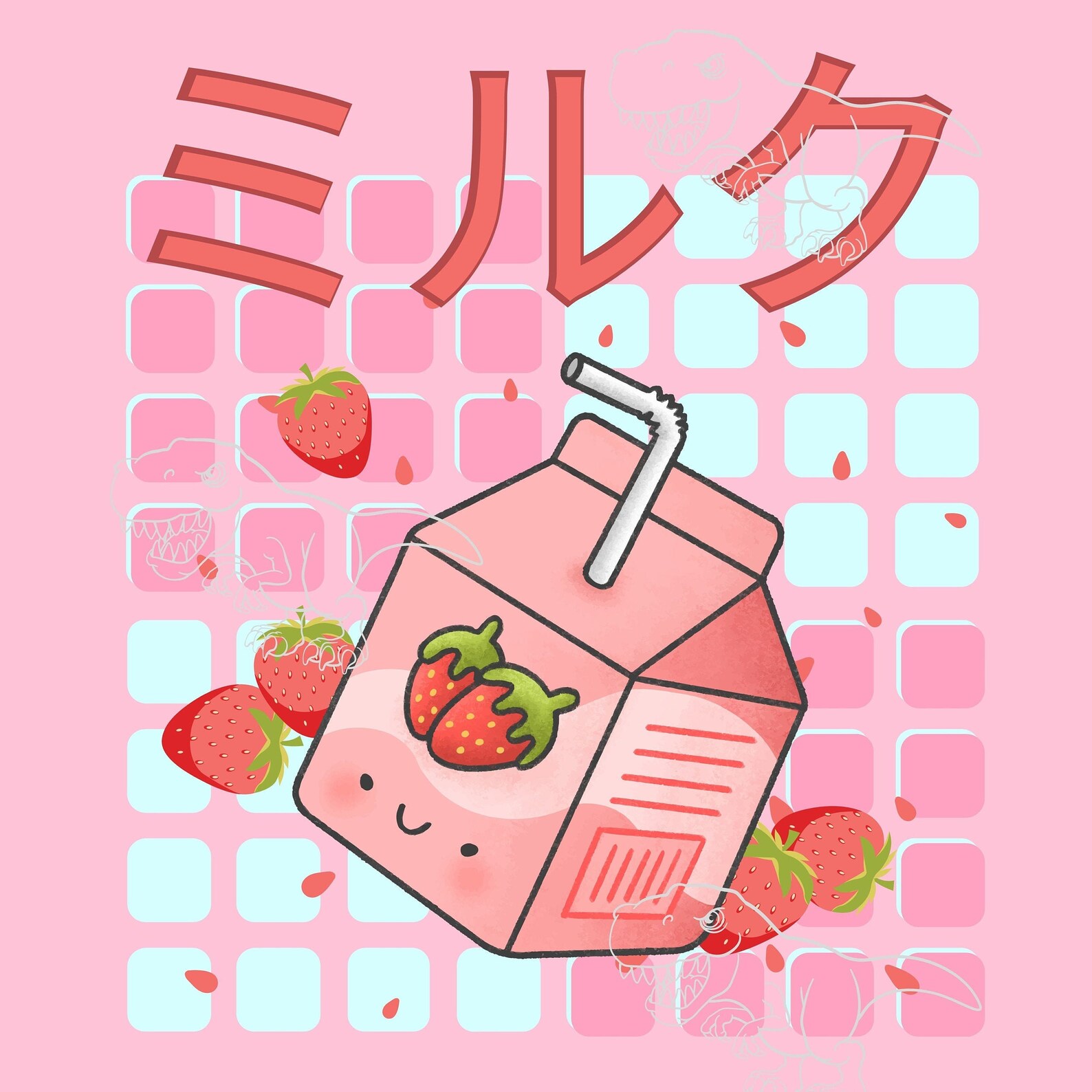 Kawaii Strawberry Milk PNG JPEG Milk Kawaii Japanese Etsy