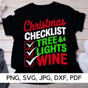Liste de contrôle de Noël Téléchargement instantané, PNG, SVG, liste de contrôle de Noël : arbre à vin léger, liste de contrôle de fête, Noël, téléchargement numérique