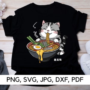 Kawaii Ramen Sofort-Download, süße Katze, PNG, SVG, Kawaii Design, Ramen Illustration, Anime Katze, japanisches Food Art, digitaler Download