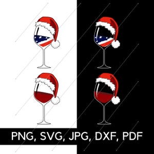 Verspielte Weihnachtsclipart, Weihnachtsmütze, Weinglas SVG-Datei, PNG, SVG, festlicher Wein Humor, Weihnachtsjubel, digitaler Download