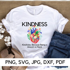 Inspiración de bondad juguetona, Cita de bondad, PNG, SVG, Impresión motivacional divertida, Diseño de corazón con flores silvestres, Descarga digital