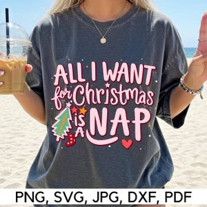 Lustige Weihnachten sofort-Download, alles was ich für Weihnachten will ist ein Nickerchen, PNG, SVG, Weihnachtsthema, Entspannung, digitaler Download