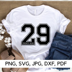 29 Twenty-Nine svg, Numer 29 svg, PNG, SVG, 29, Projekt numeryczny, Numer sportowy, Urodziny, Wiek 29, Rocznica 29, Pobieranie cyfrowe