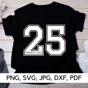 Plik svg z numerem 25, projekt numeryczny, PNG, SVG, numer sportowy, numer urodzinowy, wiek 25, rocznica 25, pobieranie cyfrowe