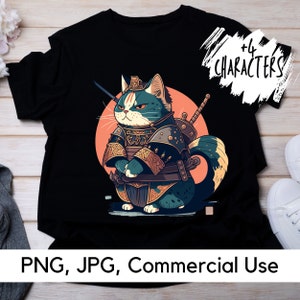 Warrior Cats Art PNG file, Funny Samurai Cat, Cute Cat, PNG, Anime, Samurai, Sublimation Designs, Digital Download