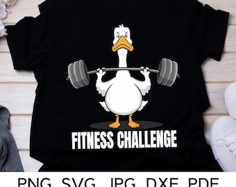 Funny Goose Gewichtheffen, Fitness Challenge-humor, PNG, SVG, Goosey-oefening illustratie, sportschoolentertainment, digitale download