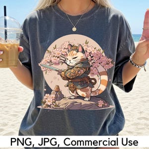 Cute Samurai Cat PNG File, Kawaii Samurai Cat PNG, Image file, Warrior cat, Samurai, Cat, Sublimation Designs, Digital Download