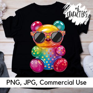 Ilustração engraçada de ursinho de goma, Impressão exclusiva com tema de doce, PNG, Arquivo de imagem, Design de ursinho de goma de gelatina, Urso colorido, Download digital