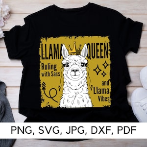 Llama Queen Design, grappige Llama illustratie, PNG, SVG, Laugh-Worthy Llama print, Llama Humor kunst, Digitale Download