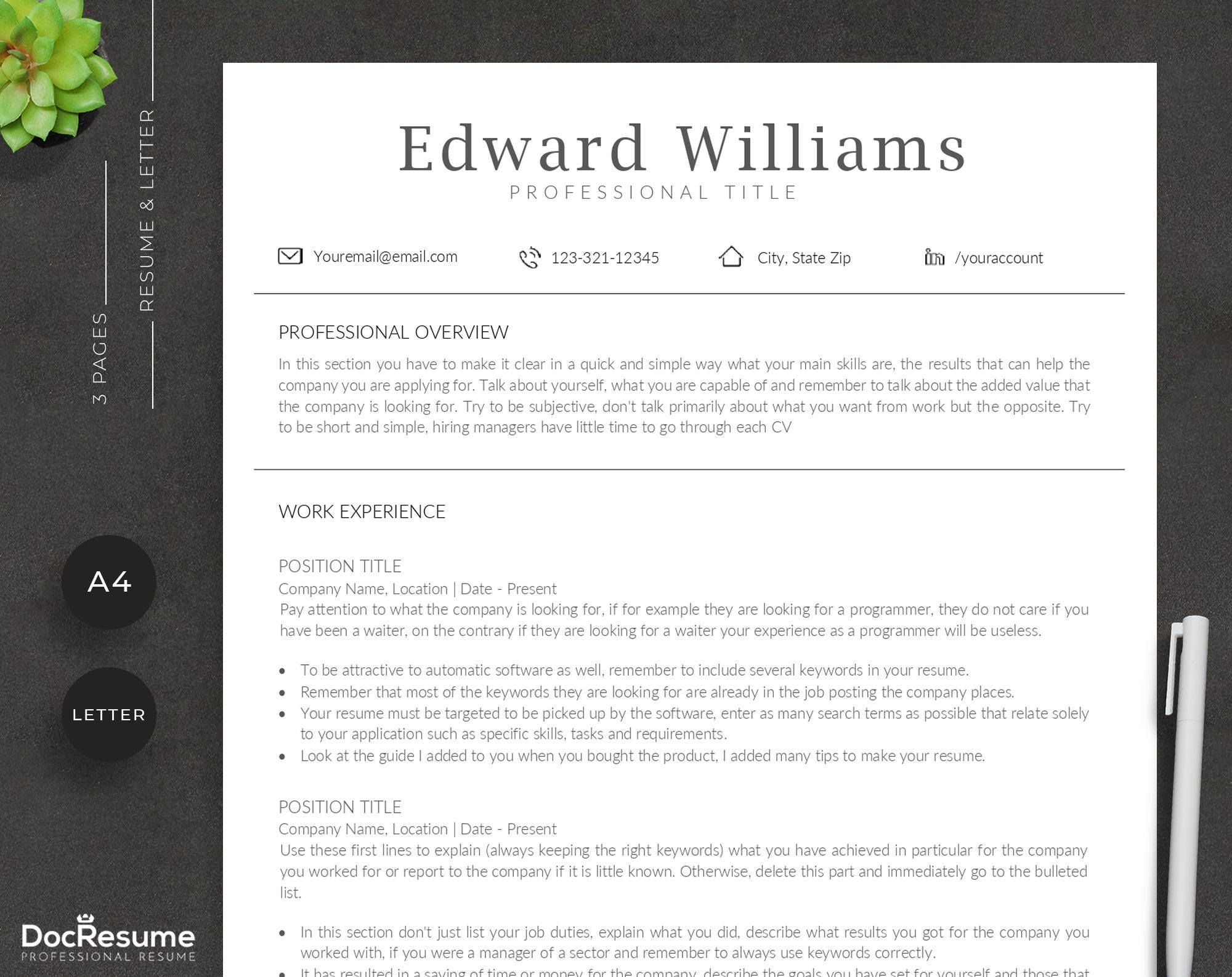 Resume Template with Photo, Professional Resume Template Microsoft Word, Clean CV Template with Picture, Resume and Cover Letter Template