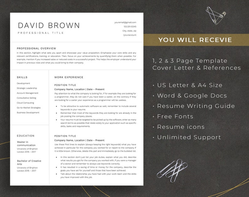 New Clean Resume Template for Google Docs & Word • Minimalist Executive ...