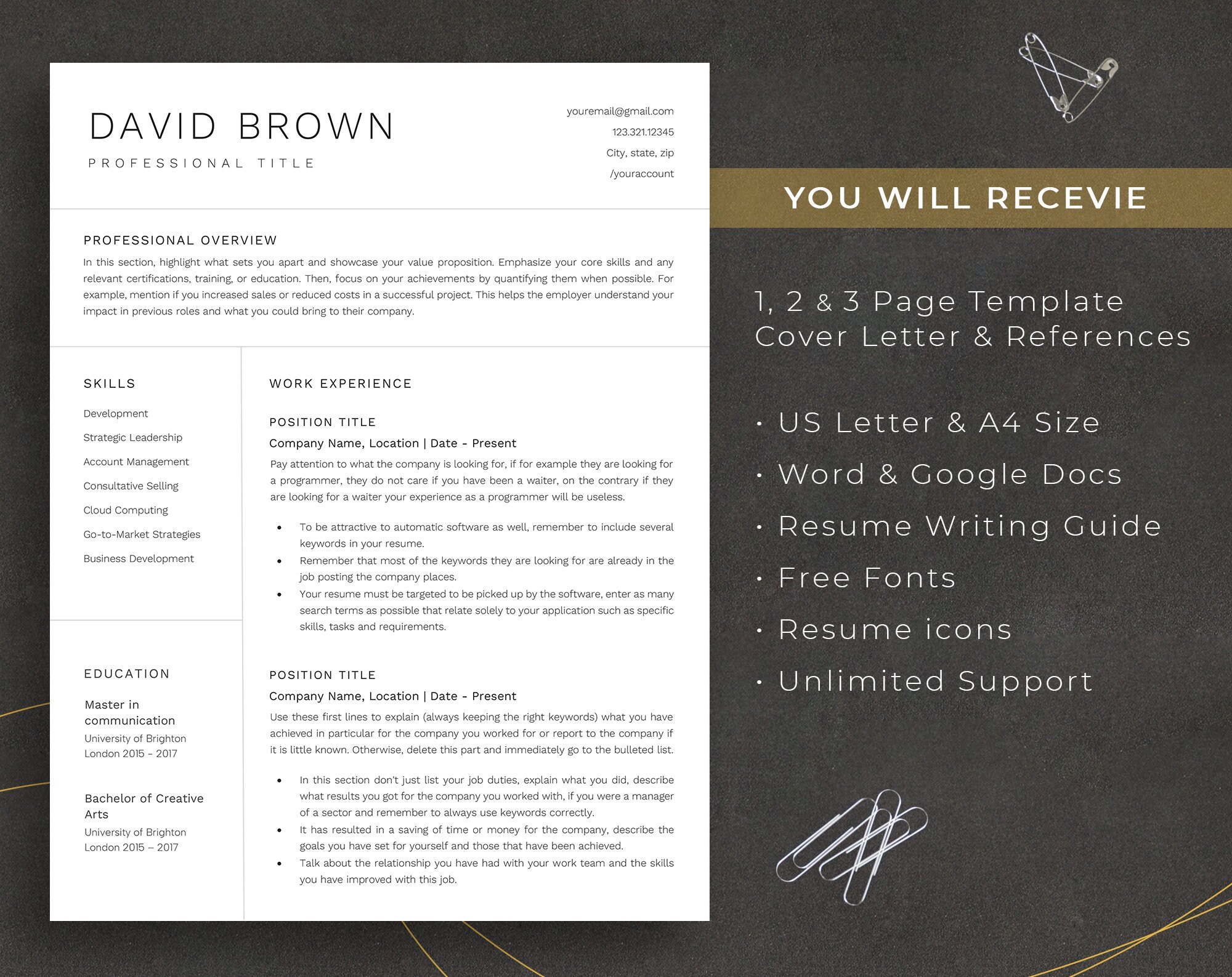 New Clean Resume Template for Google Docs & Word • Minimalist Executive ...