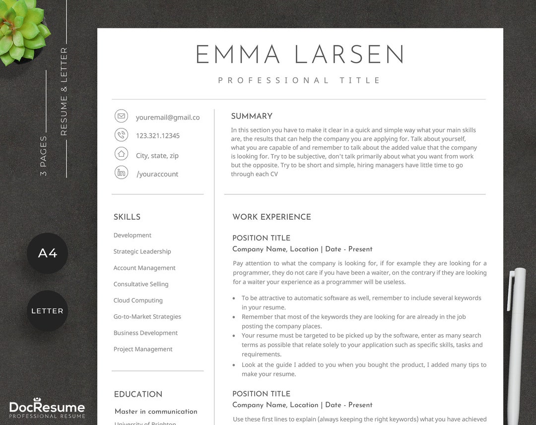Resume Template, Professional Modern Resume Template, Word & Google ...