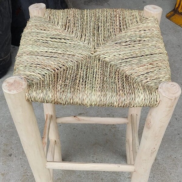 TABOURET De BAR MAROCAIN En fibre Naturelle et bois eucalyptus