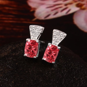 Magnifique pendentif Padparadscha saphir de Ceylan, taille coussin, pendentifs faits main, boucles d'oreilles pendantes en argent sterling 925, cadeau pour elle 7 x 5 mm