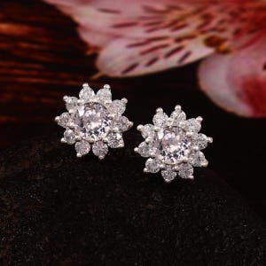 AAA Flawless Ceylon White Sapphire Round Cut Gemstone Stud Earrings, Handmade Silver Studs, 925 Sterling Silver Stud Earrings 6x6 MM