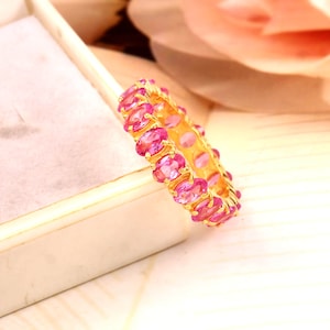 Flawless Ceylon Pink Sapphire Ring Beautiful Oval Gemstone Stacking Ring 925 Sterling Gold Plated Ring Birthday Gift Valentine Jewelry Gift
