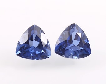 AAA Ceylon Blue Sapphire Loose Gemstone: 8x8 mm Trillion Cut Pair