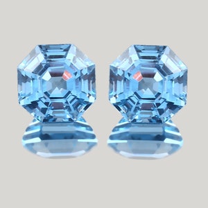 AAA Flawless Brazilian Aquamarine Loose Asscher Cut Gemstone Pair, Christmas Jewelry & Earing Making Aquamarine Asscher Matched Pair 11x11MM