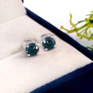 Pendientes de tuerca de turmalina azul verdosa brasileña de talla redonda, impecables, hechos a mano, de plata de ley 925, de 6 x 6 mm.