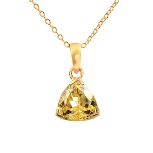 AAA Grade Ceylon Yellow Sapphire Trillion Charm Pendant Gemstone Cut, 925 Sterling Silver Gold Plated Pendant For Her Valentine Gift 10x10