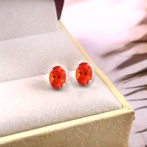 Awesome Ceylon Orange Sapphire Oval Cut Dangle stud, Handmade Silver Dangles,925 Sterling Silver Dangle Earrings, Gift for her 7x5 MM