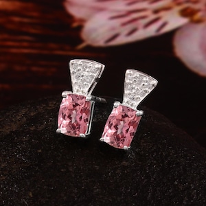 Flawless Ceylon Padparadscha Sapphire Cushion Cut Dangle stud, Handmade Dangles,925 Sterling Silver Dangle Earrings, Gift for her 7x5MM