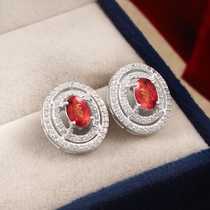 Pendientes colgantes de zafiro Padparadscha de Ceilán de corte ovalado, impecables, hechos a mano, de plata de ley 925, regalo para ella, 7 x 5 mm.