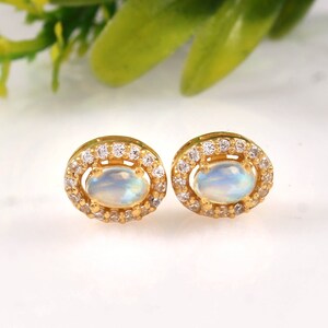 AAA Flawless Ethiopian Opal Oval Cabochon Stud Earrings, Handmade Silver Studs, 925 Sterling Gold Plated Stud Earrings Valentine Gift