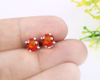 Handmade Orange Spinel Sterling Silver Stud Earrings: Dangle Design
