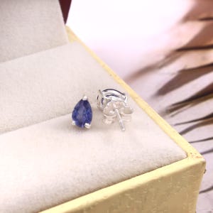 Wonderful Ceylon Royal Blue Sapphire Pear Cut Gemstone Stud Earrings, Handmade Silver Studs, 925 Sterling Silver Stud Earrings 6x4 M
