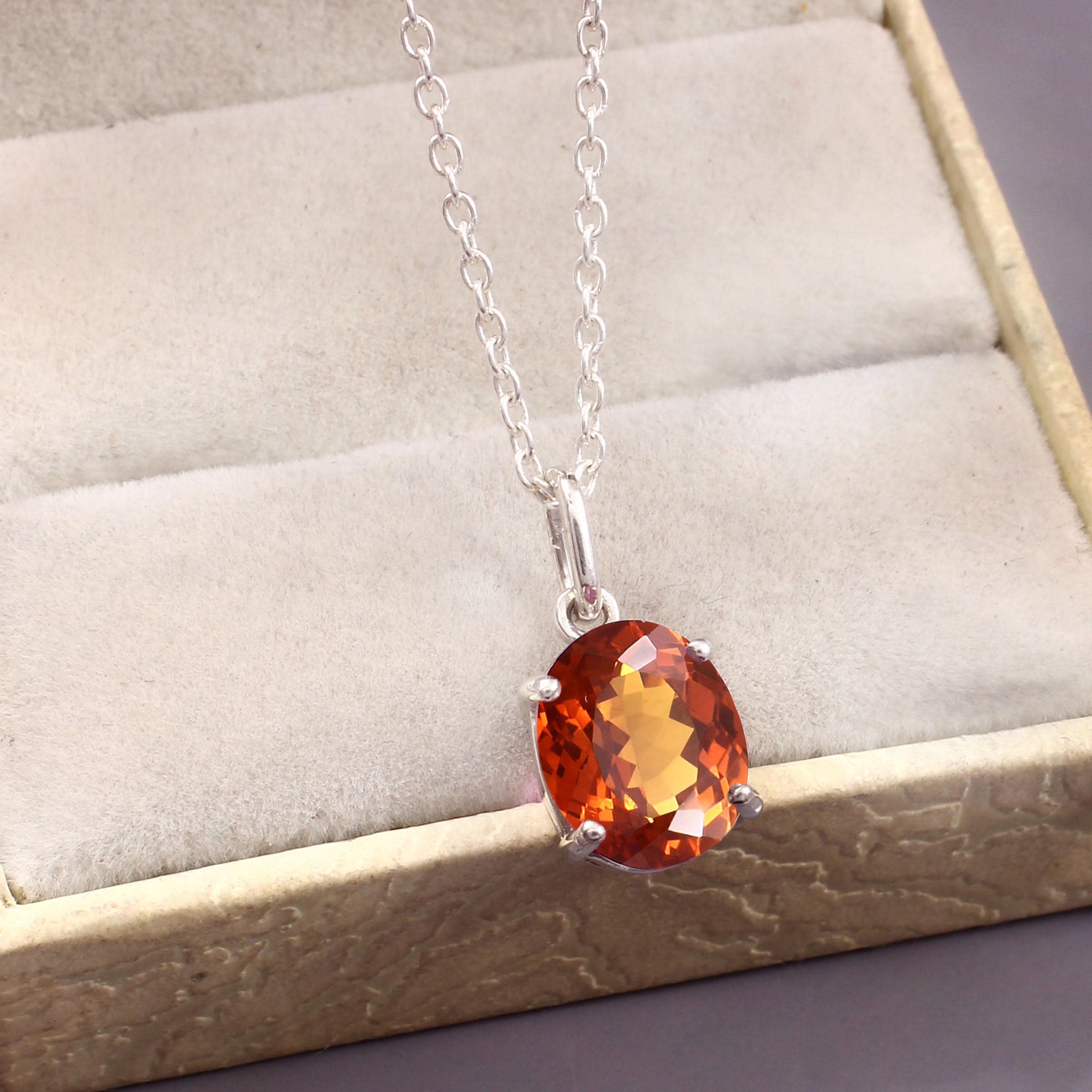 セイロンオレンジサファイアペンダント：ハンドメイドスターリング