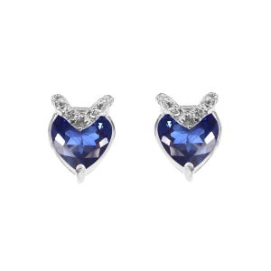 Flawless Ceylon Royal Blue Sapphire Heart Cut Dangle stud, Handmade Silver Dangles, 925 Sterling Silver Dangle Earrings, Gift for her 6x6 MM