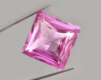 Losse edelsteen AAA-ceylonroze saffier: prinsessengeslepen, fijne glanskwaliteit, mode-sieraden en ringen maken, product 74 kt / 23 x 23 mm