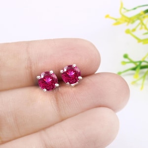 Flawless Ceylon Pink Sapphire Round Cut Dangle stud, Handmade Silver Dangles,925 Sterling Silver Dangle Earrings, Gift for her 6x6 MM